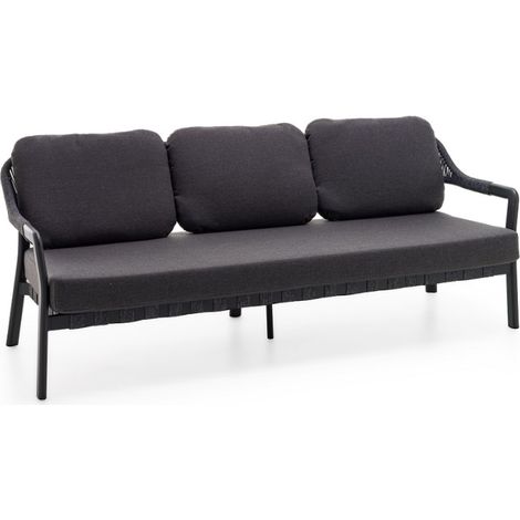 KLULK Divano Da Esterno 3 Posti Martinica In Alluminio Verniciato Antracite Con Intreccio In Corde L 205 x P 75 x H 75 Cm (1/5)