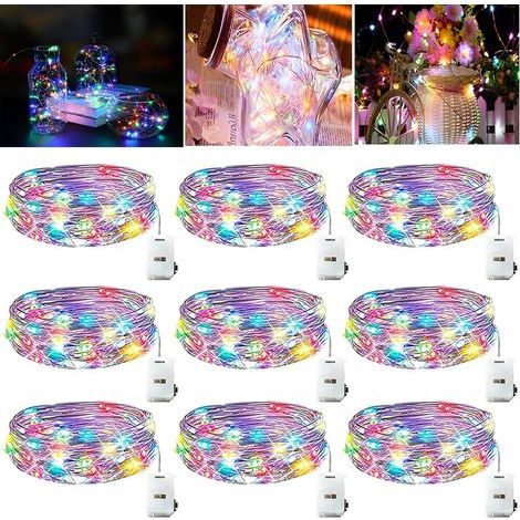 Lot de 9 Mini Guirlande LED à Pile, 2M 20LED 3 Modes Pile,Étanche Petite Guirlande Lumineuse Led Interieur Décoration pour Jardin, Chambre, Mariage, Fête, Noël, (Coloré) (1/5)