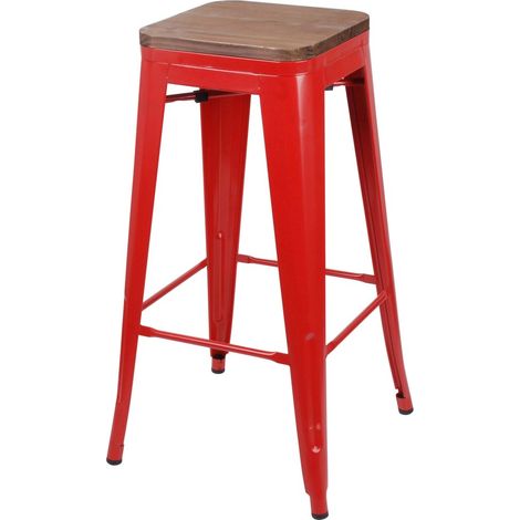 Set von 4 Barhockern im Vintage-Stil aus Metall, Farbe Rot – Kollektion LIVE