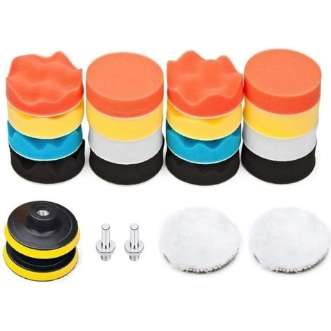 Kit 22 pads polissage avec adaptateur M10 - Laine, cire - Pour polissage voiture - Complet et professionnel