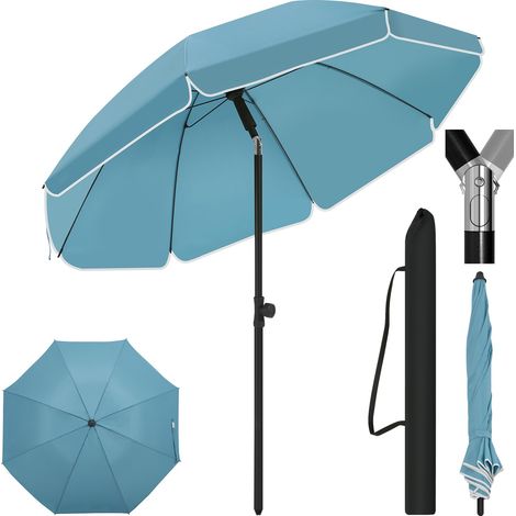 WOLTU Sonnenschirm Balkon φ 195 cm, Rund Balkonschirme Strandschirm UV-beständig Wasserdicht, 45° knickbar Höhenverstellbar, für Strand Balkon Terrasse, Blau