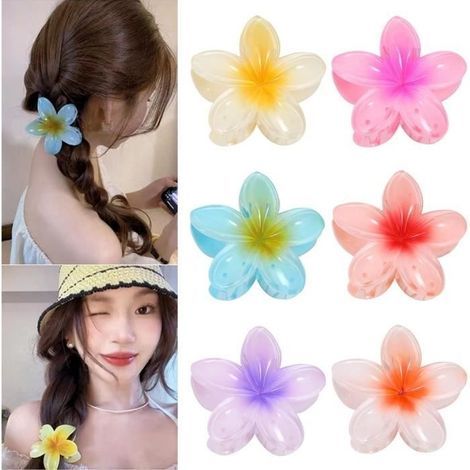 (6 couleurs différentes)Pince cheveux fleur 6 Pièces - Grandes Pinces à Griffes Antidérapantes - 6 couleurs différentes (1/4)