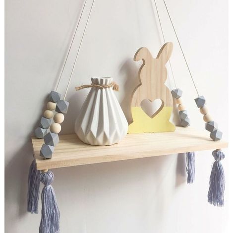 Wall Shelf Floating Shelf Wood Rack Hanging Swing Wall Shelf Wall Panel Macaron Board Girls Nursery Decor Size: 38x14x1.2cm (Gray) (1/5)