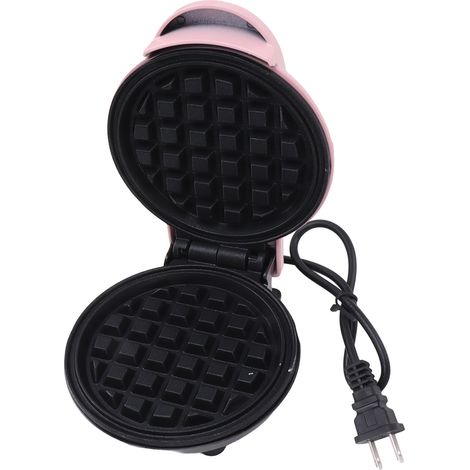 Gaufrier Mini Antiadhésif Double Face Rond Multifonction pour Petit-Déjeuner Toast Sandwich Prise US 110V Rose (1/5)