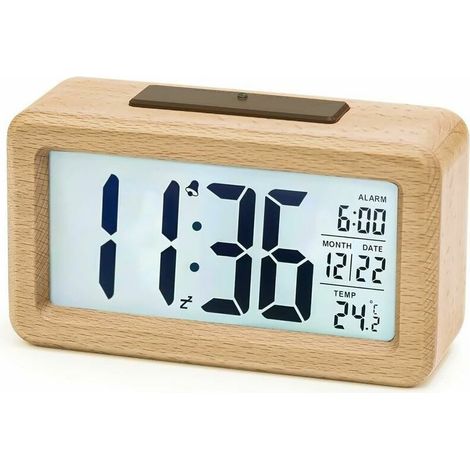 Réveil Numérique en Bois, aboveClock Réveil LED Horloge Digitale sans Tic-tac avec Affichage Date, Température, Fonction Snooze, Horloge Numérique Alimenté par Batterie, 3 Piles AAA Nécessaires (1/5)