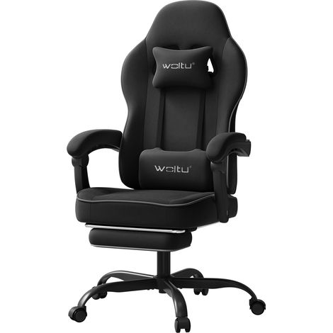 Woltu – Chaise gaming ergonomique avec coussins à ressorts ensachés – Inclinaison 90°-145° – Tissu technique respirant – Siège large 52x49,5cm – Noir