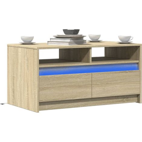 vidaXL Coffee Table with LED Lights Sonoma Oak Engineered Wood (1/5)
