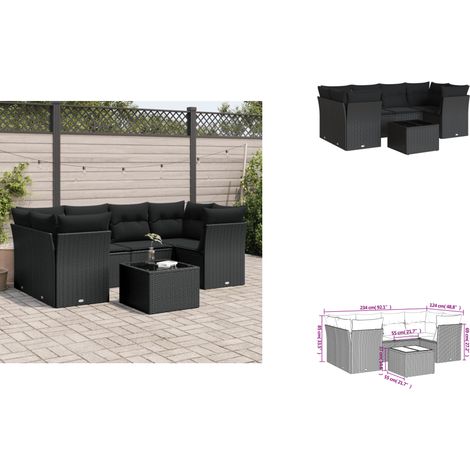 7-tlg. Garten-Sofagarnitur mit Kissen Schwarz Poly Rattan - Gartenmöbel - Esstischset - Rattan Möbel - Outdoor Sofa - Lounge Set (1/3)