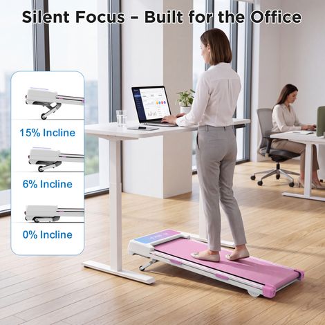 Cinta de correr 118,5x51x13 cm de hierro y plástico rosa/blanca con inclinación automática – MEUBLIV (1/5)