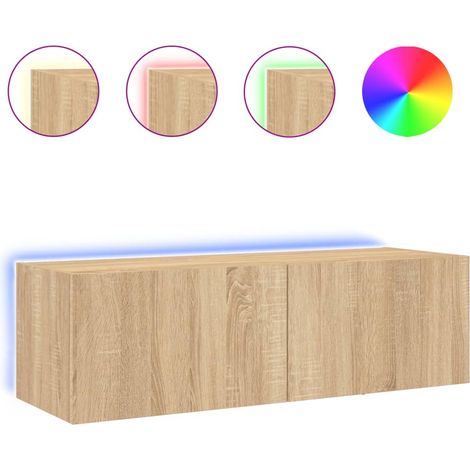 Meuble TV mural avec lumières LED chêne sonoma 100x35x31 (1/5)