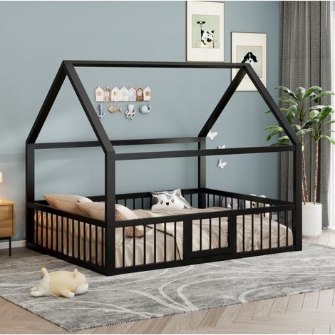 MEUBLIV Hausbett 140x200 cm Schwarz – Metallgestell mit Schutzgitter, ohne Matratze (1/5)
