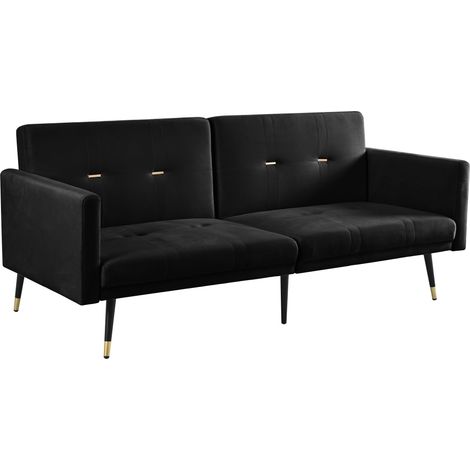 ELVMI Sofá Cama 2 Plazas con Respaldos Ajustables, Cama de Invitados, Patas de Metal, en Terciopelo Negro (1/5)