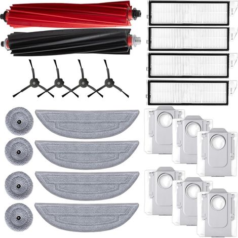 Accessoires Compatible avec roborock S8 MaxV Ultra, 1 Brosse Principale, 4 Brosses Latérales, 4 Filtres, 4 Serpillères, 6 Sacs à Poussière, 4 Lingettes Latérales pour Roborock S8 MaxV Ultra (1/5)