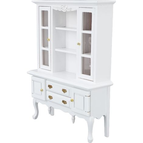 Armoire miniature en bois, échelle 1:12, bibliothèque pour maison de poupée avec porte et tiroir ouvrants, blanche. (1/5)