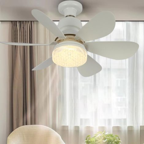 Ceiling fan with LED light, 52 cm, 6 white blades & crystal shade, remote control included (1/5)