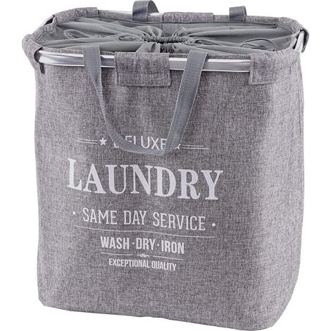Cesto/cesto para la ropa sucia en tela gris 89l con asas 54x52x32cm DEC04134
