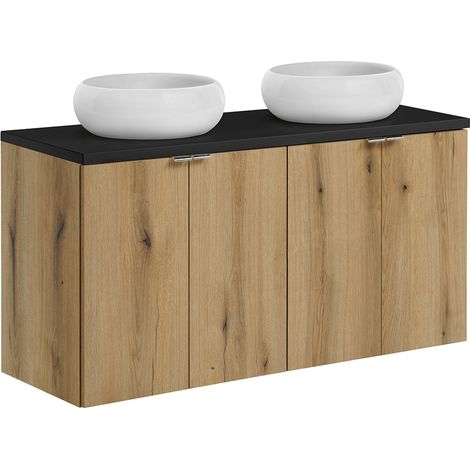 Doppelwaschtisch 120cm, in Eiche und schwarz, NEWPORT-56-OAK (1/5)
