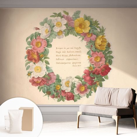 Papier peint intissé mural pour salon chambre à coucher tendance et originale - Colle incluse gratuite Couronne de fleurs 312x219 cm (1/5)