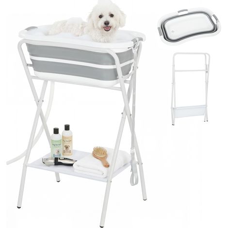 PawHut 27L Dog Bath Tub Foldable Pet Bathtub with Stand Grey (1/5)