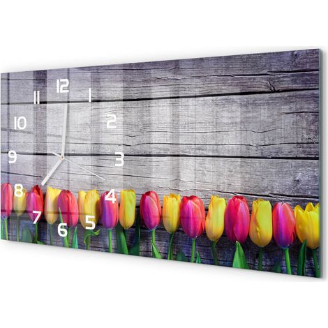Horloge Murale Salle à Manger 60x30 cm Verre Trempé Design Contemporain Tulipes sur bois (1/5)