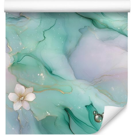Carta da parati color inchiostro di mare, turchese e grigio chiaro, 50x1000 cm (1/5)