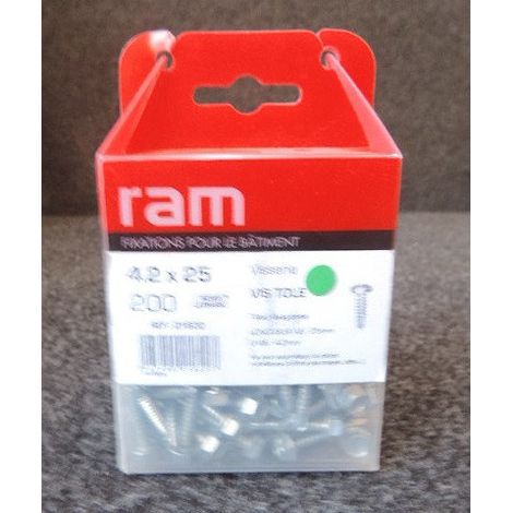 Boite de 200 vis autoperceuses acier zingué Ø 4.2x25mm tete hexagonale RAM