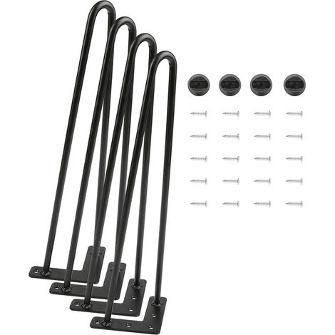 Pieds de Table Épingle à Cheveux - Hauteur 41 cm - Tiges Acier 10 mm - Charge Max 250 kg - Noir - Lot de 4