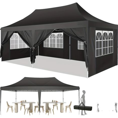 Abri de jardin pliant, auvent imperméable, hauteur réglable, Noir (1/2)