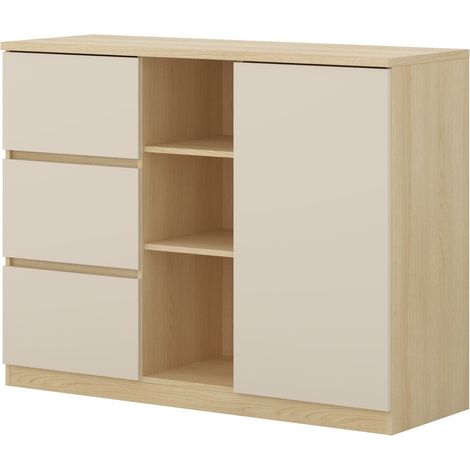 Cómoda Nolcala 109, Roble + Beige, Con cajones y puertas, Número de cajones: 0, 93x120x42cm