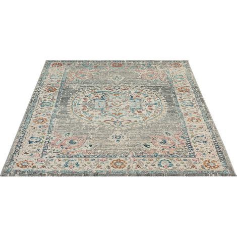 FLOORNOVO In- & Outdoor Teppich Grau gemustert - 230 x 160 cm - Flachgewebe für Garten Balkon Terrasse und Innenbereich - Robust & Pflegeleicht - vielseitig einsetzbar im Innen- und Außenbereich (1/2)