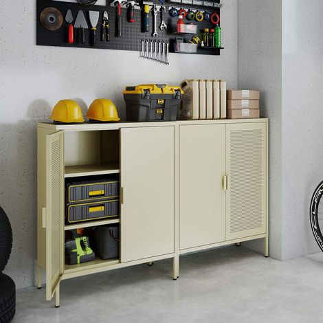 Yellow Metal Buffet Sideboard with Adjustable Shelves (1/5)
