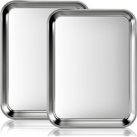 Lot de 2 Plaques à Pâtisserie en Acier Inoxydable (23,5x17,5x2,5cm）,Sain, Non Toxique, Facile à Nettoyer et Lavable au Lave-Vaisselle (1/5)