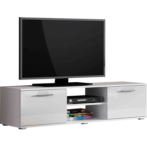 Mueble TV Tornola 100, Blanco + Blanco brillante, Número de puertas: 2, Número de cajones: 0, 140x37x43cm