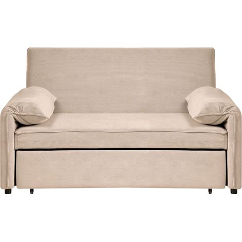 Sofa Bed Light Brown Fabric with Fold Out Sleeping Function Minimalist Sofa HORMA (1/5)