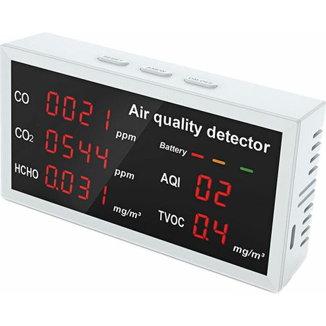 Green Mobility-Moniteur de qualité de l'air 5en1 CO2/CO/TVOC/HCHO/AQI surveillance en temps réel affichage LED (1/4)