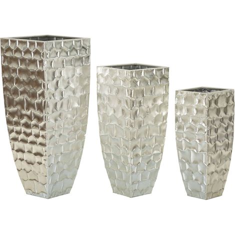 Dmora - Set mit 3 Vasen Iguazu, Dekorationszubehör, Amphoren, Einrichtungszubehör, 38x38 h91 cm, Silber