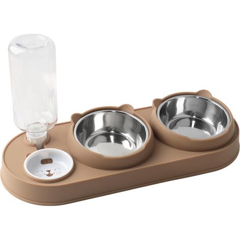 Gamelle double pour chat avec distributeur d'eau automatique, support antidérapant avec bols en acier inoxydable pour alimentation saine