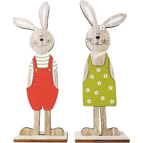 Osterhasen-Tischdekoration aus Holz – Niedliche Figur für Garten und Innenbereich (1/5)