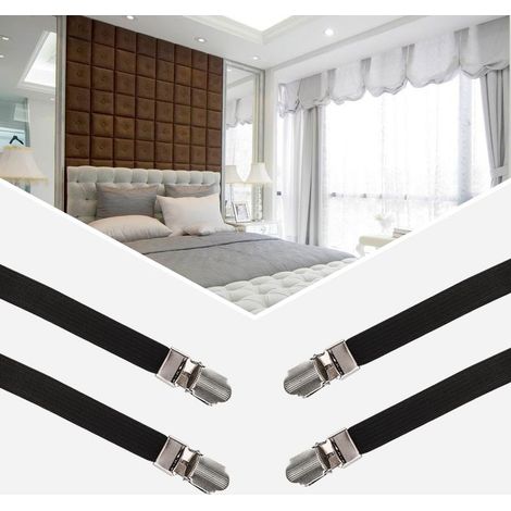 4 pièces Attaches Élastiques Croisées pour Matelas, Fixations à Double Embout, Suspente Noire pour Housse de Couette (1/5)