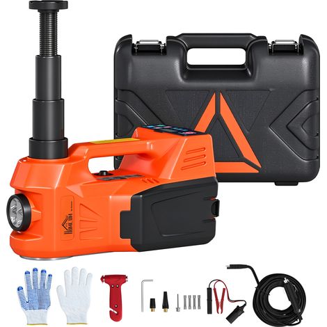 HOMCOM kit gato hidráulico eléctrico de 5t 12V, 143-450 mm, luz led, bomba aire, llave hexagonal, martillo y maletín reflectante para suv y sedán (1/5)