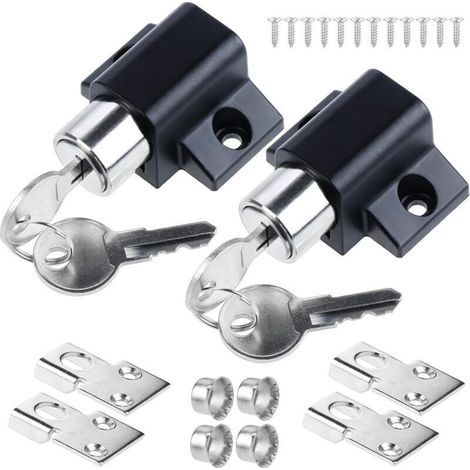 Set of 2 sliding door locks for windows - Door restrictor - Safety lock for sliding doors - With key - Black (1/4)