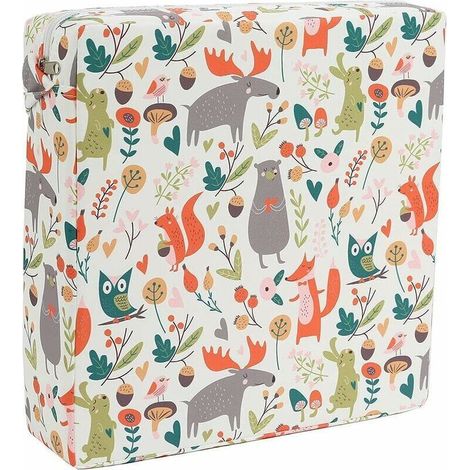 Tigrezy Rehausseur Chaise Enfant, Coussin Chaise Haute Bébé Carré Rehausseur de Siège, Coussin de Chaise Enfant Réglable & Lavable avec Sangles (Renard Blanc) (1/4)