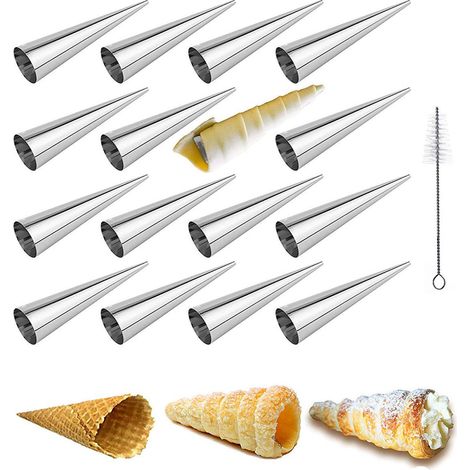 Moules Crème Pâtissière en Acier Inoxydable, Lot de 16 Moules Cannoli Moule Pain Tube Croissant Fabrication - Accessoire Traditionnel dans Cuisine pour Spirale Croissants Corne Gâteau Moule (1/5)