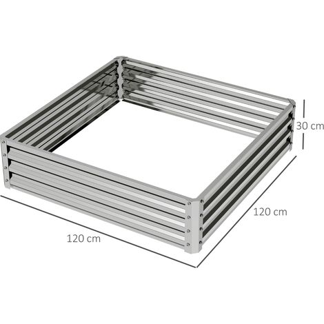 Jardinière surélevée, bac à fleurs, potager, jardinière à herbes aromatiques pour jardin, terrasse, balcon, acier, argenté, 120 x 120 x 30 cm