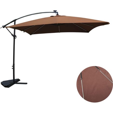 Sonnenschirm  braun, versetzt, quadratisch, 3 x 3 m, LED SOLENZARA