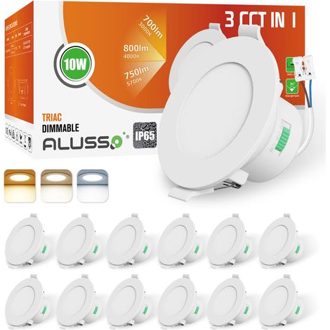Spot LED Encastrable,10W Spot Led Dimmable 230V IP65, 3000K 4000K 5700K Réglables, Diamètre 95 mm,Diamètre du Trou Φ65-88mm,Éclairage de Plafond Pour Salle de Bain Salon, Lot de 12,Blanc (1/5)