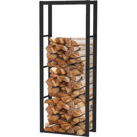 Leñero de Interior Kekai Rack IV 60x25x150 cm Almacenaje de Madera con Estructura de Acero Galvanizado, Color Negro (1/5)