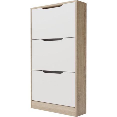Étagère à Chaussures étroite 3 Portes, Modèle Ayen, Pratique et Fonctionnelle, Bois, Blanc-Cambria, Dimensions 107 cm (Hauteur) x 60 cm (Largeur) x 17,3 cm (Profondeur) (1/5)