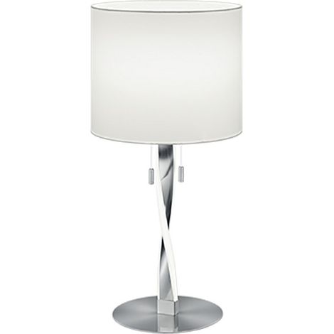 Lámpara de Mesa Moderna Nandor Pantalla Níquel Tela Blanca Iluminación Led Trio (1/4)