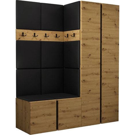Meuble d'entrée Pinis III, Chêne Artisan, 186x158x46cm, Faux cuir, Stratifié, Murale, À poser